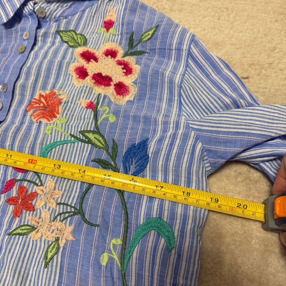 Johnny Was Workshop Madaleina Double Button Stripe Shirt Floral Boho Women's XS - Picture 5 of 9
